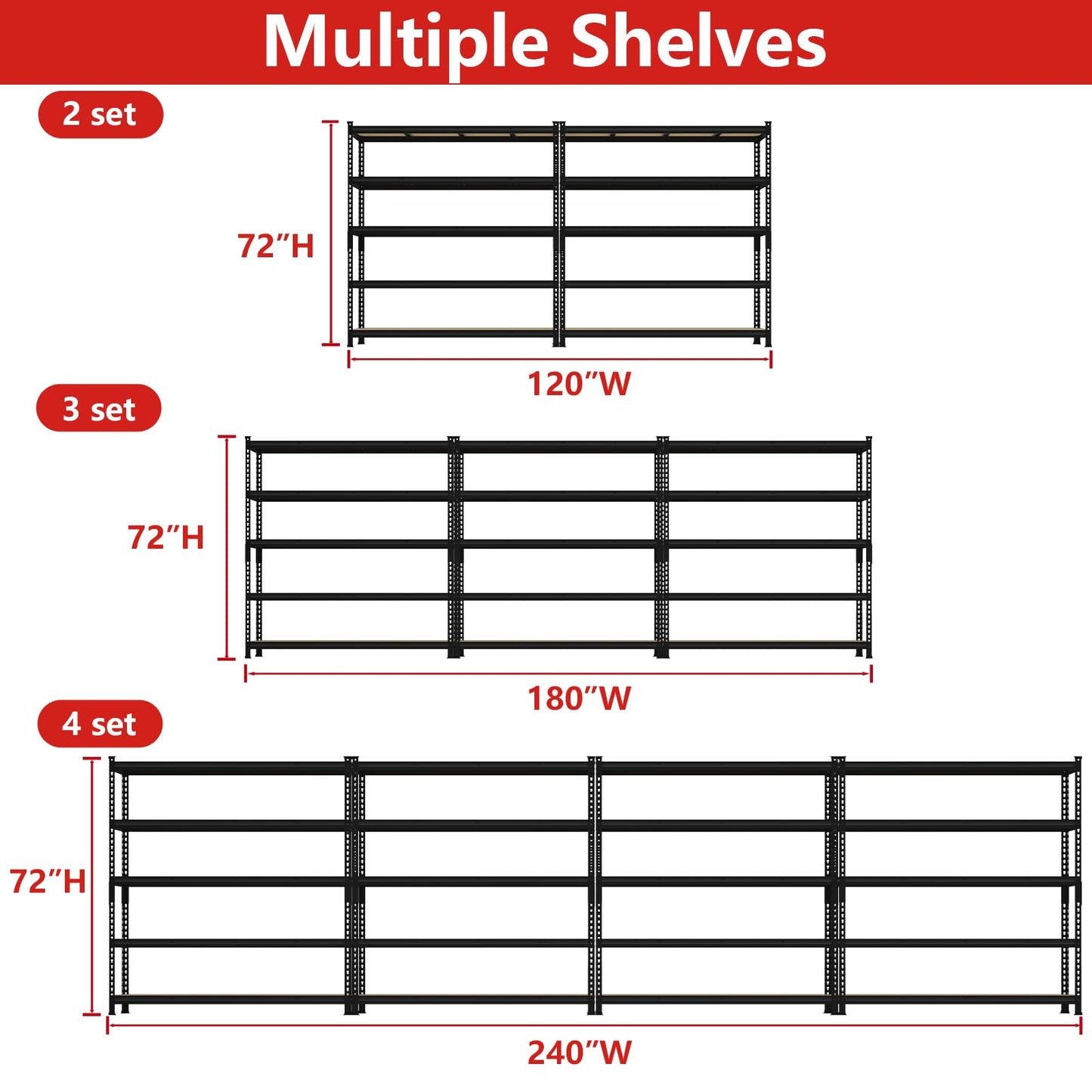 PrimeZone 60" W X 24" D X 72" H Heavy Duty Garage Storage Shelves - Adjustable Metal Shelving Unit, 5 Tier Industrial Shelves for Storage Standing Utility Rack for Warehouse, Basement, Black, 2 Pack
