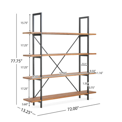 Christopher Knight Home Ebany 4 Tier Bookshelf, Industrial Large Bookcase, Open Display Shelf, Corner Shelf, Metal Frame Book Organizer, Wide Rectangular Storage for Home Living Room, Antique Black