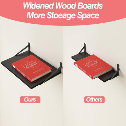 15.7in 11.8in 0.6in (Set 2) Fixwal Deep Floating Shelves for Wall, X X Wide Black Shelves for Bedroom, Large Wall Shelf