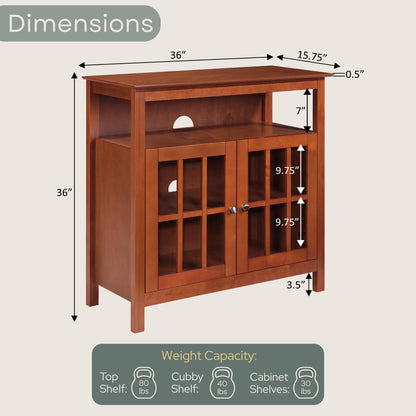Convenience Concepts Big Sur Highboy TV Stand 36" - Modern Entertainment Center For TVs up to 40", Storage Cabinet for Dining, Living Room, & Entryway, Console Hall Table with Shelves, Cherry