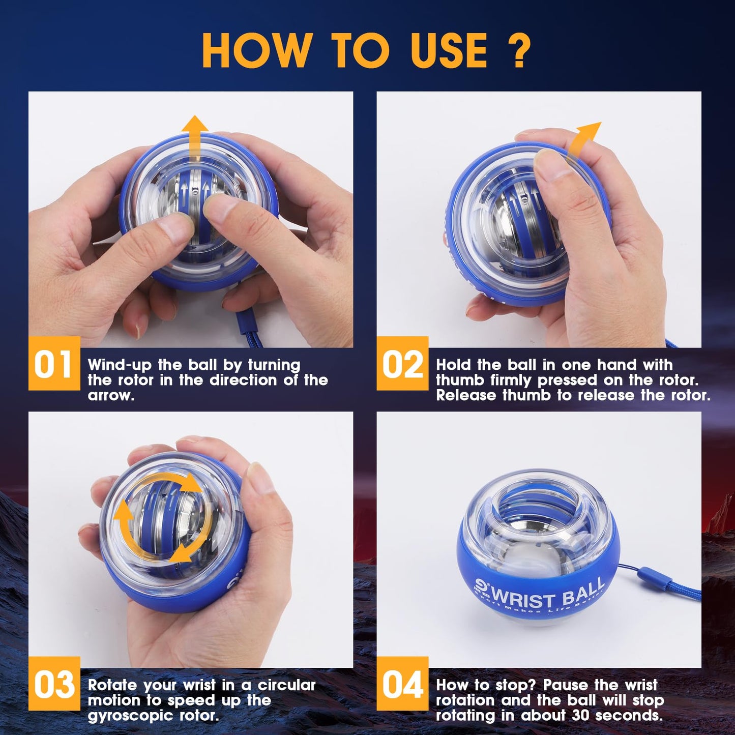 Wrist Trainer Ball Auto-Start Gyroscopic Forearm Exerciser Gyro Ball for Strengthen Arms, Fingers, Bones and Muscles