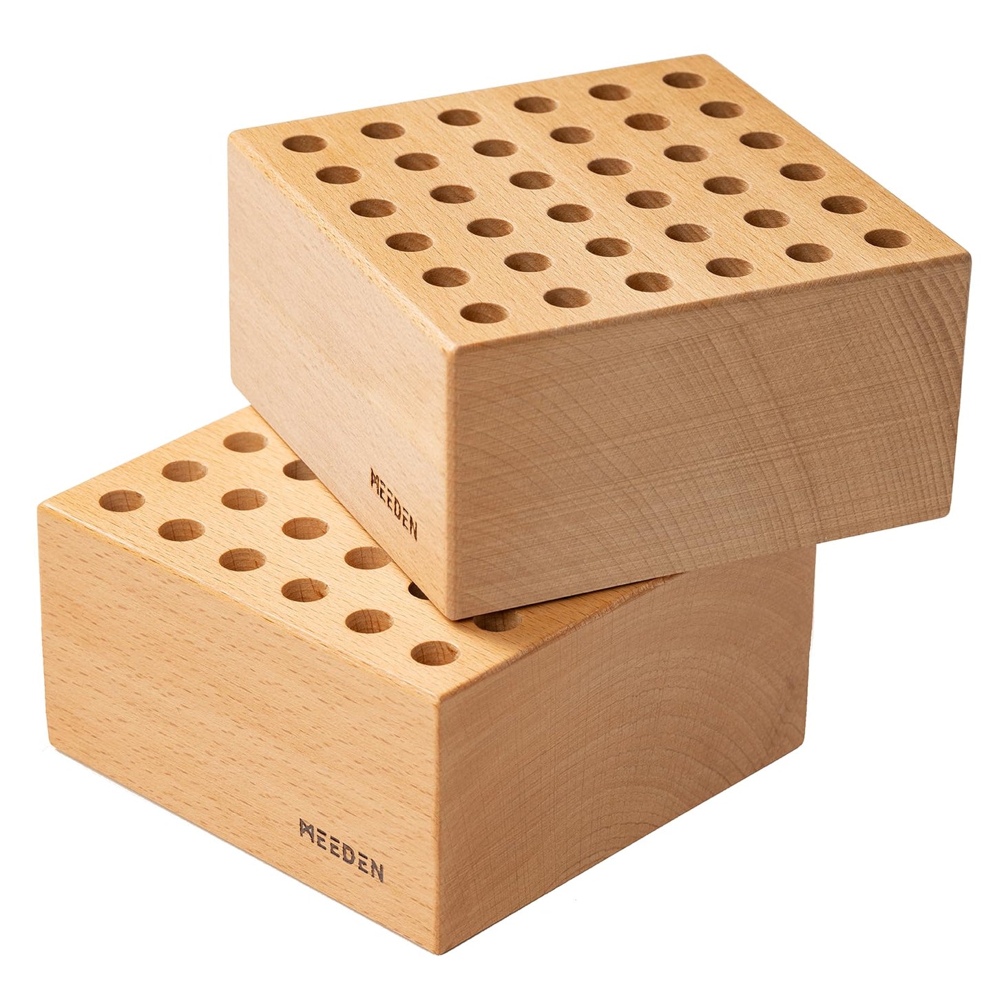 MEEDEN 2Pcs Beechwood Pencil and Brush Holders: 36 Holes Paint Brush Storage Organizer & Holder Rack - Wood Block Pencil Holder for Paintbrushes, Pens and Art Tools - Paint Brush Holder Display Stand
