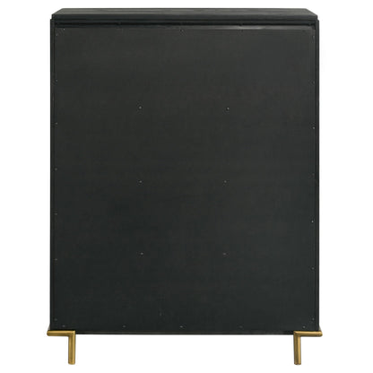 Coaster Home Furnishings - Arini - Wood - 5-Drawer Chest with Rounded Corners, Gold Knobs, Hidden Drawer and Wire-Brushed Finish - Coastal - Bedroom - Black - 224335