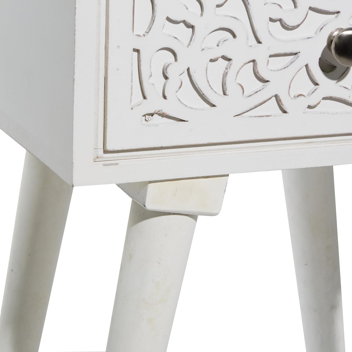 Deco 79 Mango Wood Scroll Side End Accent Table Intricately Carved Single Drawer End Table, Side Table 16" x 13" x 24", White
