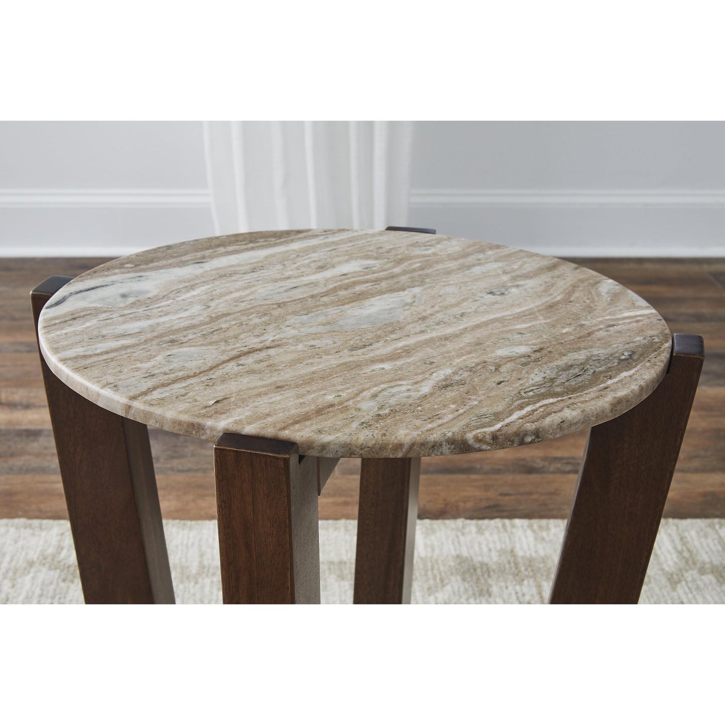 Signature Design by Ashley Tanidore Casual Marble Tabletop End Table with Cross Legs, Light Brown & Dark Brown
