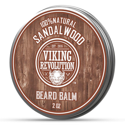 Viking Revolution Sandalwood Beard Balm for Men (2oz) and Sandalwood Beard Oil (1 fl oz) Bundle - With Argan and Jojoba Oils - Soften and Moisturize - Stocking Stuffers for Men