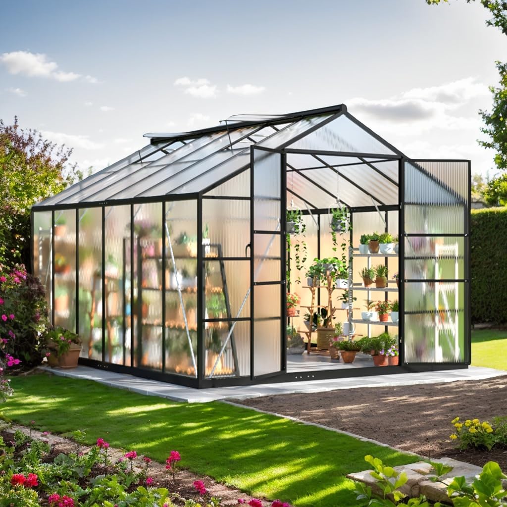 Polar Aurora 10x12 FT Greenhouse, Quick Aluminum Assembly Structure Polycarbonate Greenhouse, Walk-in Greenhouses for Outdoors with Ventilated Windows, Green Houses for Outside Backyard Garden