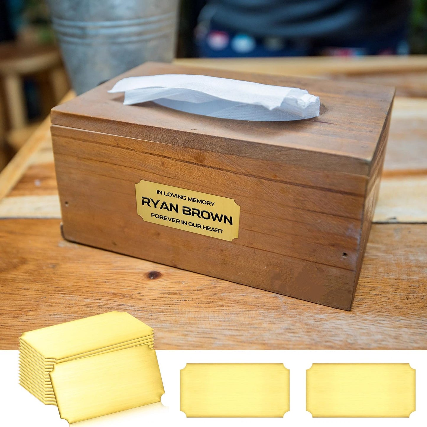 Therwen 15 Pcs Engraved Name Plates Bulk Metal Perpetual Plaque Plate Laser Engraving Blanks Adhesive Nameplate Card for Home Indoor DIY Signage Etching(Gold,4" W X 2" H,Classic)