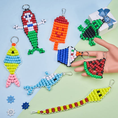 SUNNYCLUE 1 Box DIY 8 Pairs 620Pcs Bead Pets Kit 8mm Large Pony Beads Assortment Box Set with Keyring & Key Clasp, Polyester Cord, Beads Art Crafts for Adults with Instruction Christmas Craft Gift