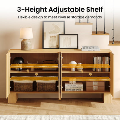 ModernMate 63" Sideboard Buffet Cabinet with Storage, Wood Storage Cabinet with 4 Doors, Large Credenza Sideboard with Adjustable Shelve, Buffet Table for Kitchen, Dining Room, Hallway, Natural Oak