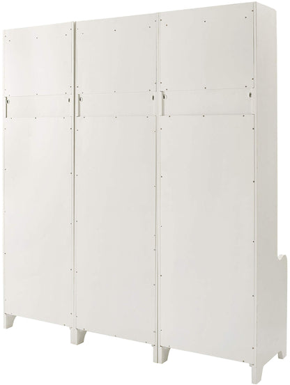 Crosley Furniture Fremont 3-Piece Hall Tree Entryway Set with Storage Cabinets and Coat Rack Hooks, Distressed White