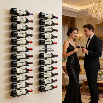 Msrorriw Modern Wall Mounted Wine Rack, Black Metal 24-Bottle Storage Display, Vertical Space Saving Design for Home Bar, Kitchen, Restaurant, Wine Cellar
