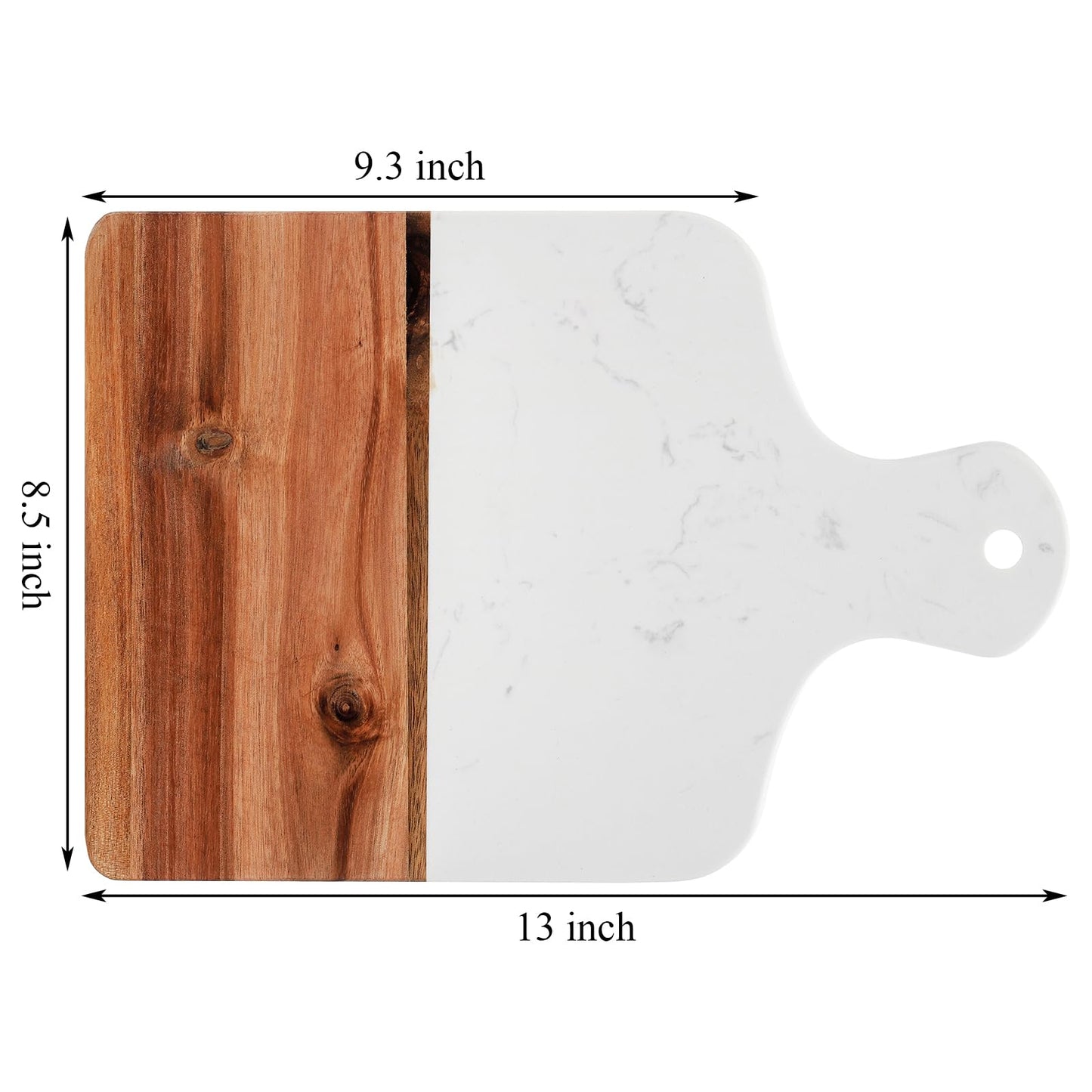 Coloch Marble and Acacia Wood Cutting Board, Charcuterie Chopping Board with Handle, Decorative Serving Board for Cheese, Steak, Bread, Fruit (white)