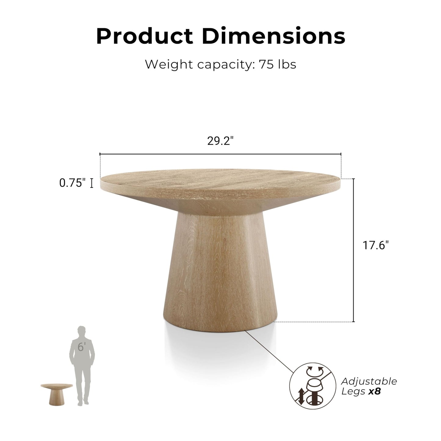 Furniture of America Lestara Modern Solid Wood 29-inch Round Coffee Table with Cone-Shaped Pedestal Base, Living Room Furniture for Small Space, Home Office, Oak