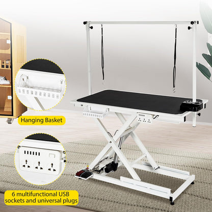 MilleLoom 50" Electric Dog Grooming Table for Home, Heavy Duty Height Adjustable Pet Wash Station with Arm, Portable Non-Slip Tabletop, Tool Organizer & USB Outlet, Supports 300lbs for All Pets