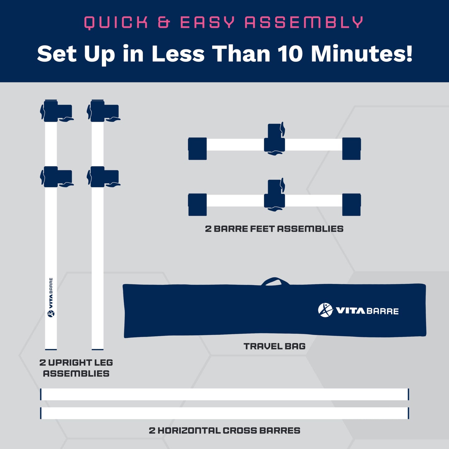 VITA Barre Portable Freestanding Double Ballet Barre, Prodigy, 4 Ft Bars, Satin Silver, with Bag | Adjustable Height, USA Made, Home or Gym Exercise Equipment for All Ages | Dance, Fitness, Pilates