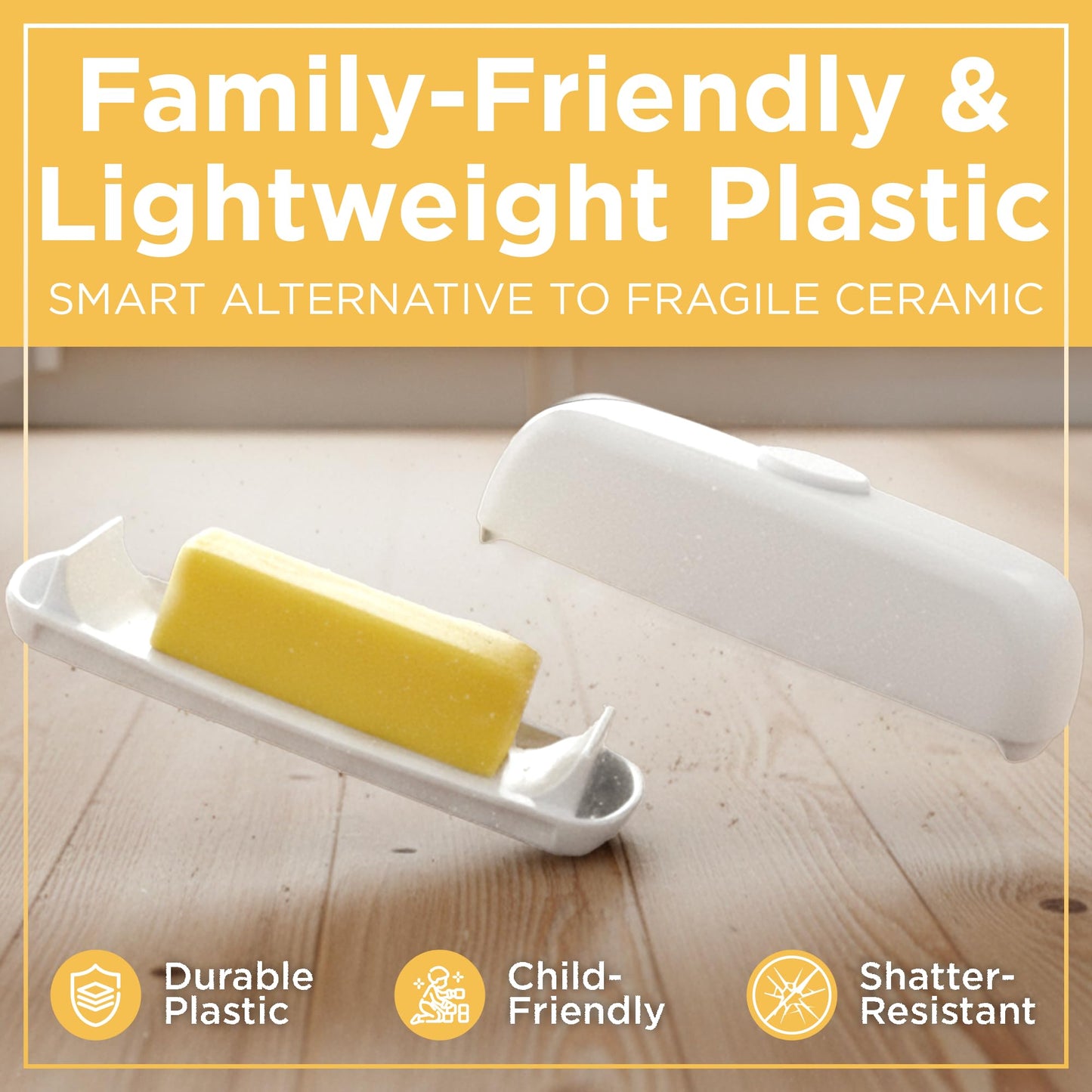 Butter Hub Plastic Butter Dish with Lid and Knife - Mothers Day Gift, Covered Dish Keeper with Magnetic Knife Holder, Easy Scoop, No Mess Lid Container, Dishwasher Safe, BPA-Free - Black, US Regular