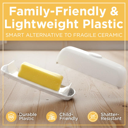 Butter Hub Plastic Butter Dish with Lid and Knife - Mothers Day Gift, Covered Dish Keeper with Magnetic Knife Holder, Easy Scoop, No Mess Lid Container, Dishwasher Safe, BPA-Free - Black, US Regular
