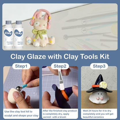 1DFAUL 29PCS Air Dry Clay Glaze with Sculpting Tools Kit, Clay Varnish Sealant for High Luster, Scratch Resistant, Waterproof, Pottery Tool kit for Sculpting, Modeling, Shaping (Gloss)