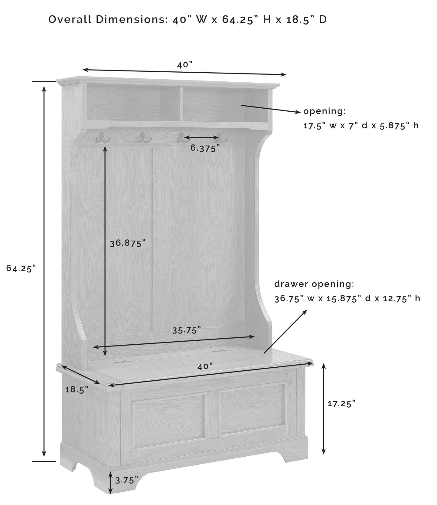 Crosley Furniture Campbell Hall Tree with Storage Bench and Coat Rack Hooks for Hanging, White