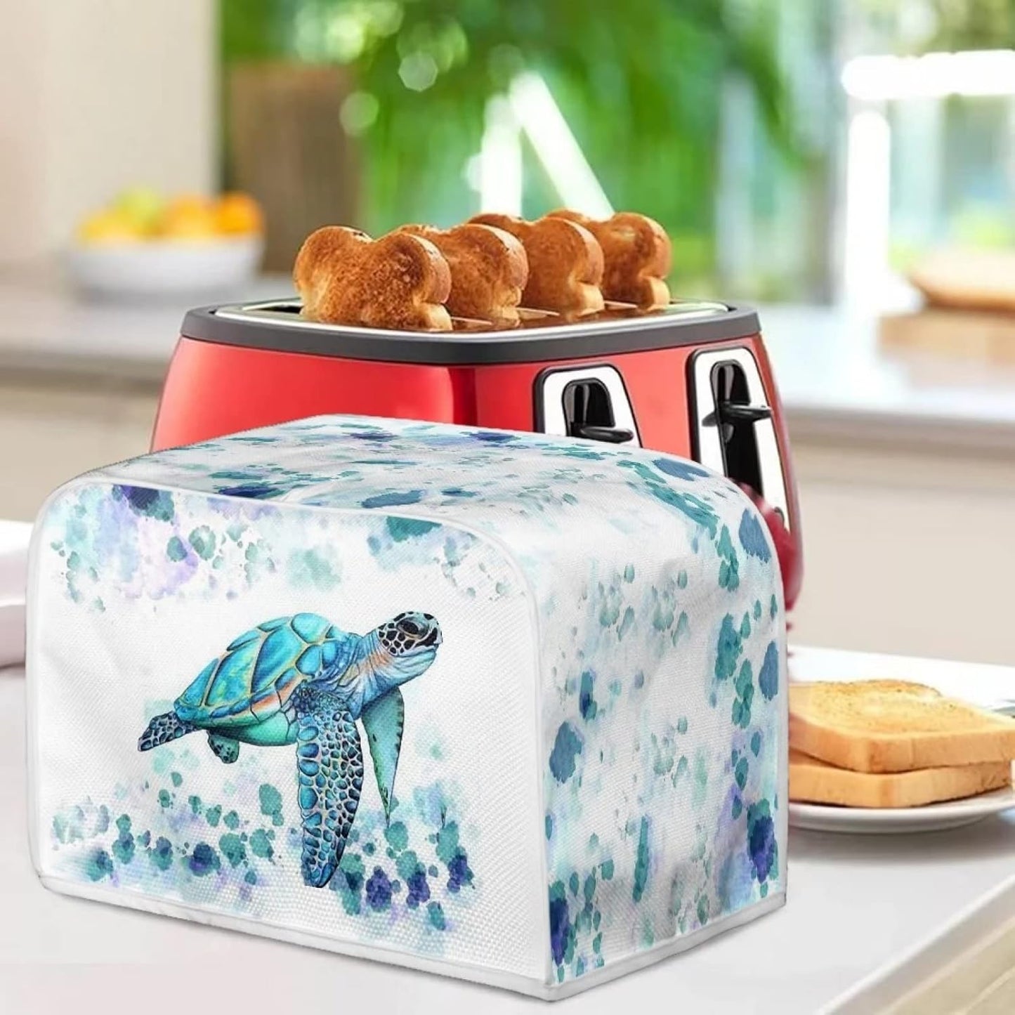Hippie Sea Turtle Toaster Cover, 2 Slice, Dustproof Kitchen Appliance Cover, Aqua Blue, Machine Washable
