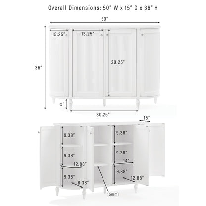 Crosley Furniture Monique Sideboard Traditional Buffet Cabinet with Storage Shelves, Fluted Doors, Distressed White