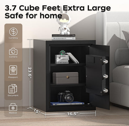 AEGIS Biometric Gun Safe with Silent Mode, 3.7 Cubic Feet Large Quick Access Security Safe with Fingerprint Scanner Money Safe Lock Box for Home Office Hotel