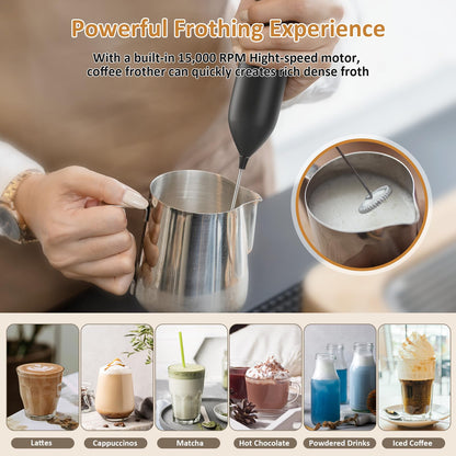 Rechargeable Milk Frother Handheld USB Type-C, Powerful Electric Foam Maker with Stand, Mini Drink Mixer for Coffee Latte, Cappuccino, Mocha, Macchiato, Frappe and Protein Powder