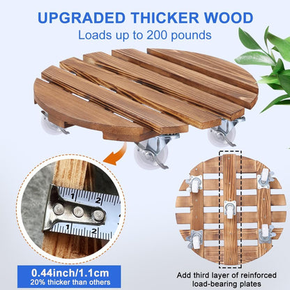Yonscess 2 Pack 14 Inch 5 Plant Caddy with Wheels Heavy Duty, Rolling Plant Stand with Wheels, Thicken Wood Plant Dolly