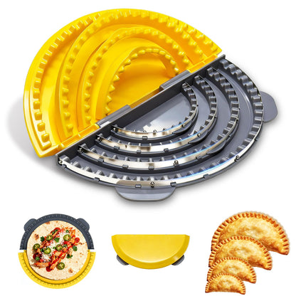 Adjustable 4 In 1 Empanada Maker Press - 4/6/8/10 Inch Large Tortilla Sealer with Steel Cutting Blade,Leak Proof Wave Tooth Design for Wraps,Burritos,Tortilla,Pasties,Pierogi,Pastelitos,Dumplings