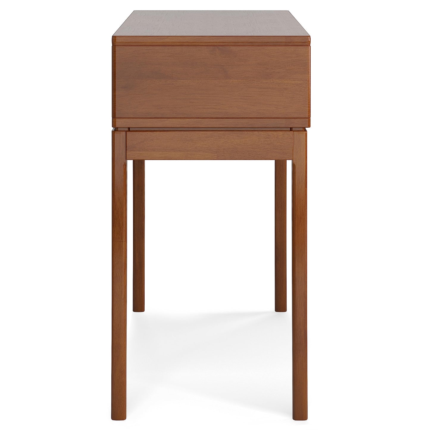 SIMPLIHOME Harper Console Table - 54 Inch Wide Solid Hardwood Sofa Table in Teak Brown, Mid-Century Modern Storage Table for Entryway or Living Room with 3 Drawers, Notched Handles, and Tapered Legs