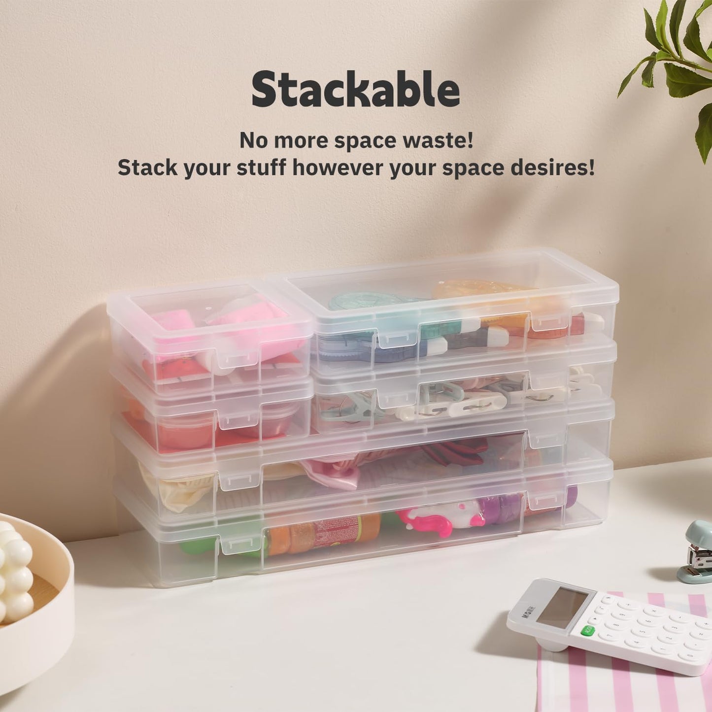 novelinks Plastic Clear Storage Containers for Organizing, Craft Storage Organizers and Stackable Storage Bins with Lids for Pencil Box, Bead, Cookie Cutter, Board Game (18 Pack Small)