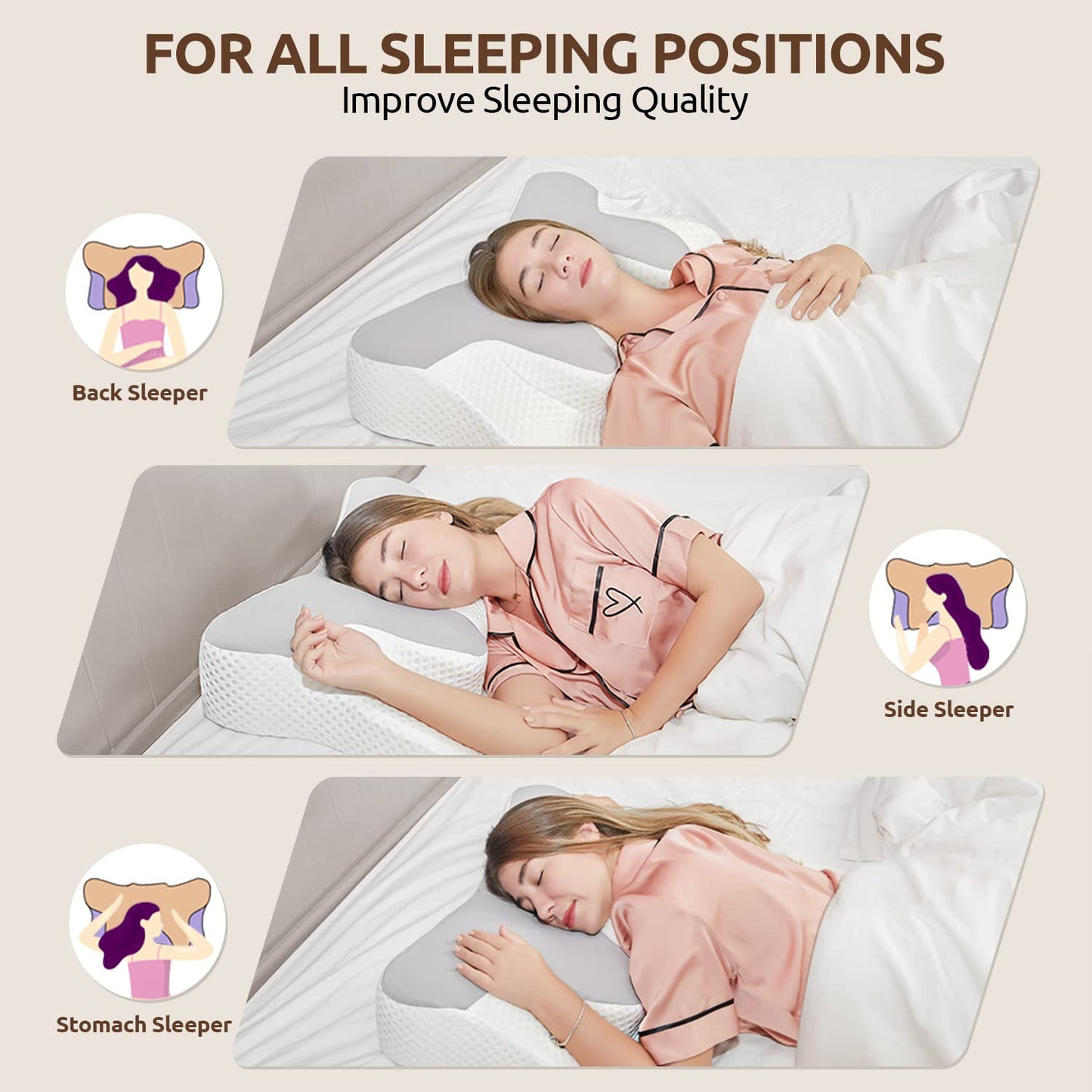DONAMA Cervical Neck Pillow for Pain Relief,Odorless Contour Memory Foam Pillows with Cooling Pillowcase Cozy Sleeping, Orthopedic Ergonomic Bed Pillows for Side Back Stomach Sleepers