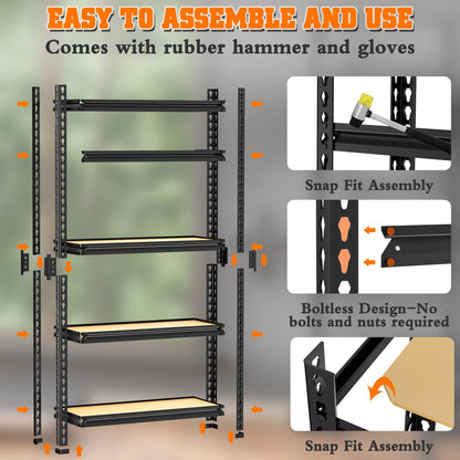 LEVELEVE 5-Tier Storage Shelving Unit, Metal, for Garage, Kitchen, Laundry Room, Adjustable, 35" L x 16" W x 73" H, Rectangular, 4 Pack