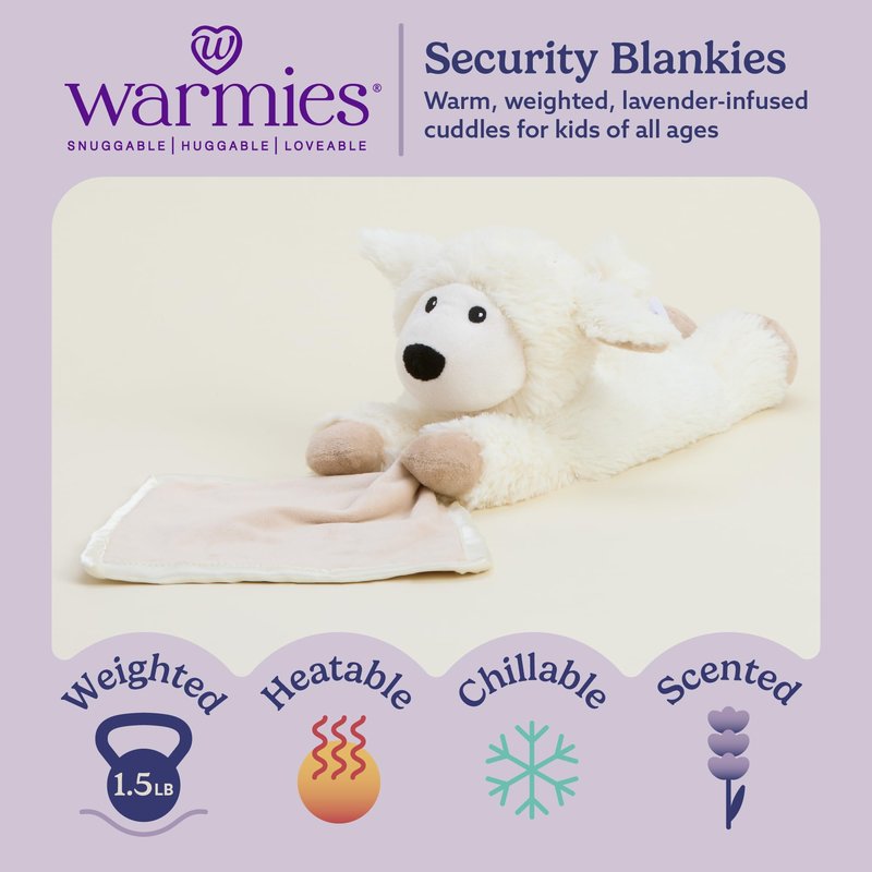 warmies Stuffed Animal Security Blankets for Babies, Sheep - Microwavable & Weighted Stuffed Animal Blanket for Baby Boys & Girls - Cute Soft Plush Toys with Child Safe Design for All Ages