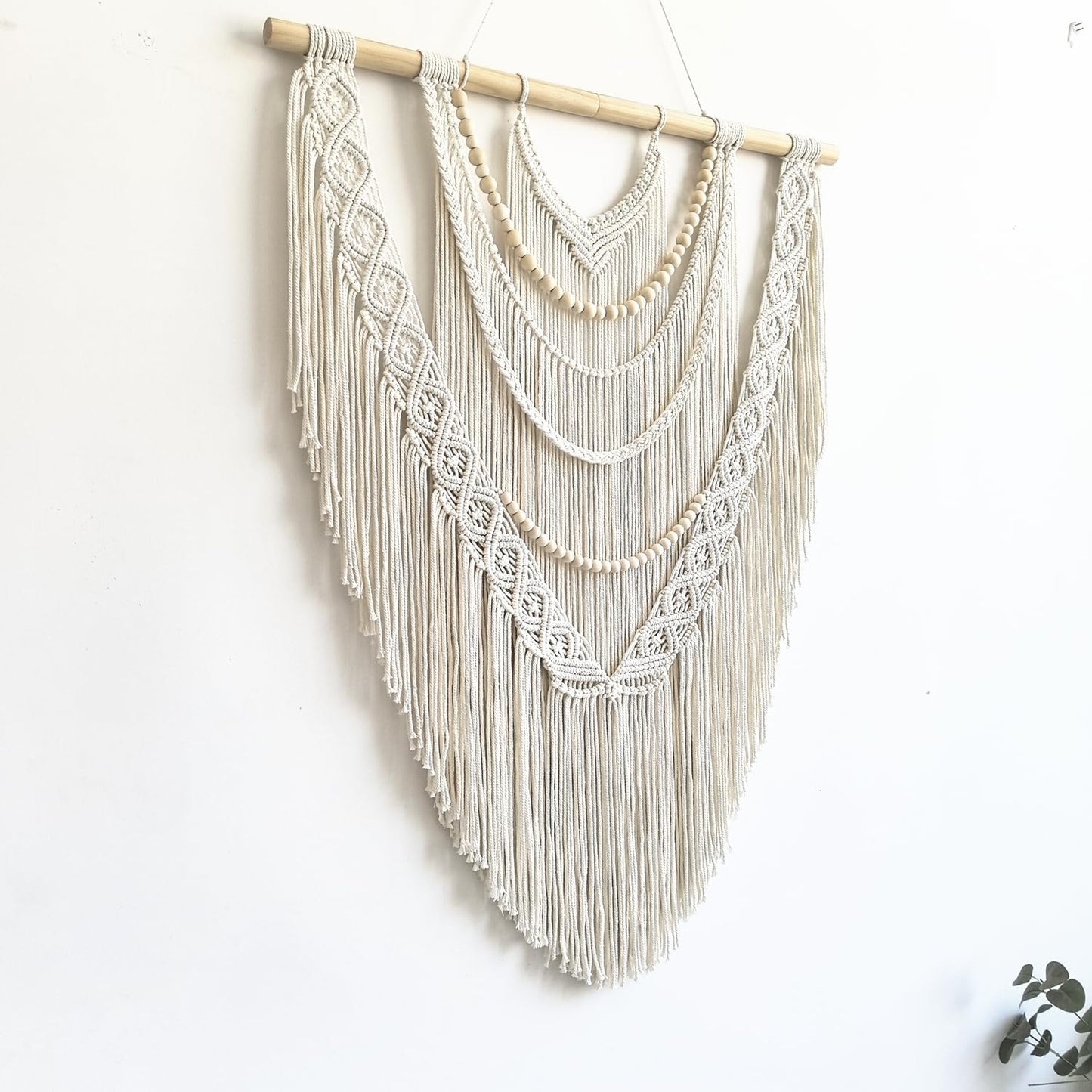 guzhiou Large Macrame Wall Hanging, 27'' W x 36'' L Boho Art Tapestry Wall Decor for Urban entryway,Living Room,Bedroom Decor, headboard Woven, Big Fiber Art Over Couch (Wood Bead)