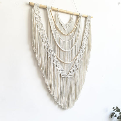guzhiou Large Macrame Wall Hanging, 27'' W x 36'' L Boho Art Tapestry Wall Decor for Urban entryway,Living Room,Bedroom Decor, headboard Woven, Big Fiber Art Over Couch (Wood Bead)