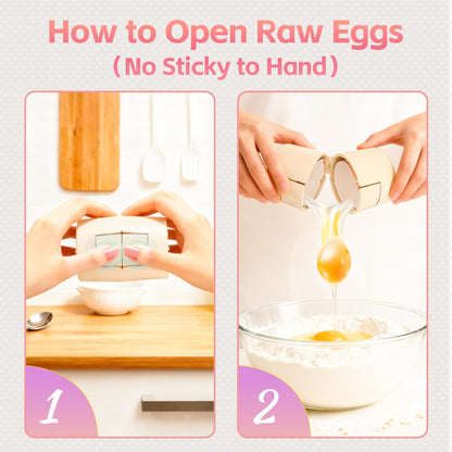 2 in 1 Egg Shell Opener, Hard Boiled Egg Peeler, Cute Egg Cracker with Piercer for Raw Eggs, Egg Separator for Home Kitchen Gadgets Tool (Beige）
