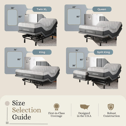 Sven & Son Classic Adjustable Bed Base, Head and Foot Lift, Massage, Under-Bed Lights, USB, Gel Memory, Zero Gravity Smart Frame - Twin XL + 14 inch Hybrid Spring Matt (Medium Soft)