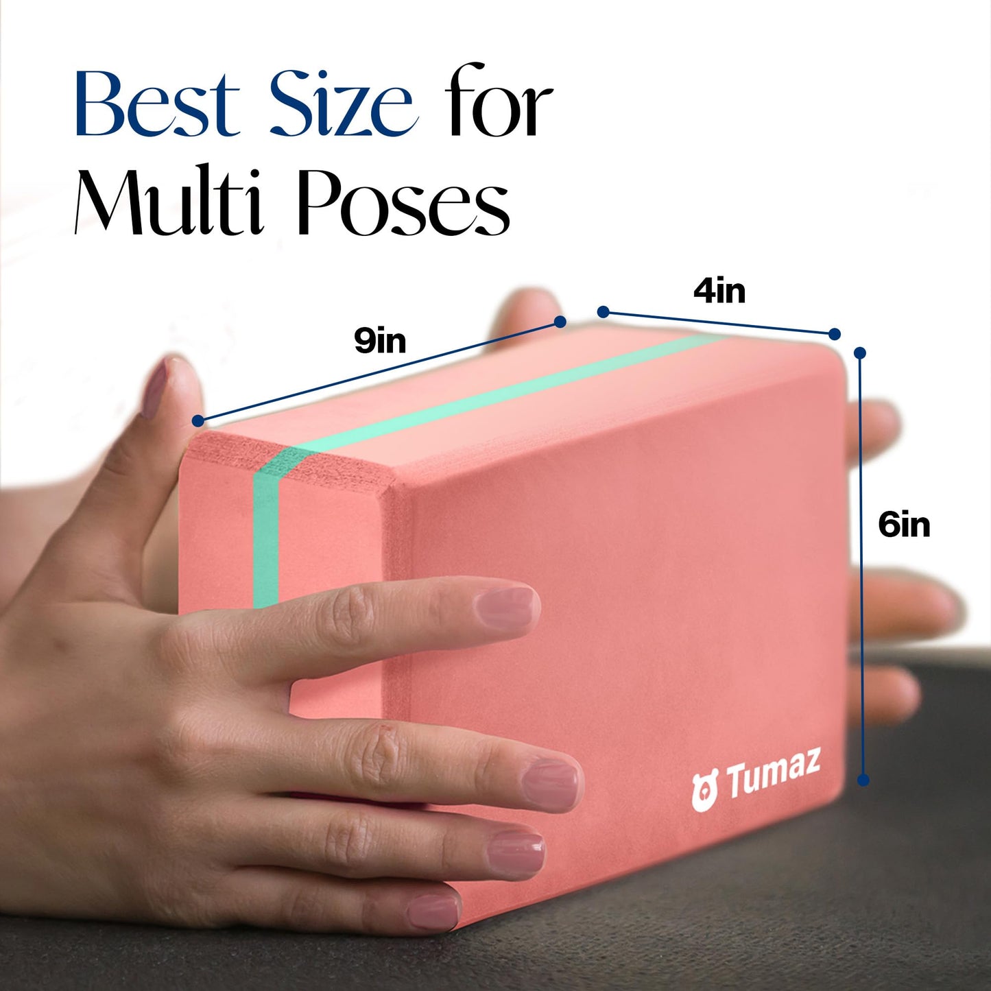 Tumaz Non-Slip Yoga Blocks 2-Pack - High Density/Lightweight EVA Foam & Natural Cork for Stability, Premium Set with E-Book Included