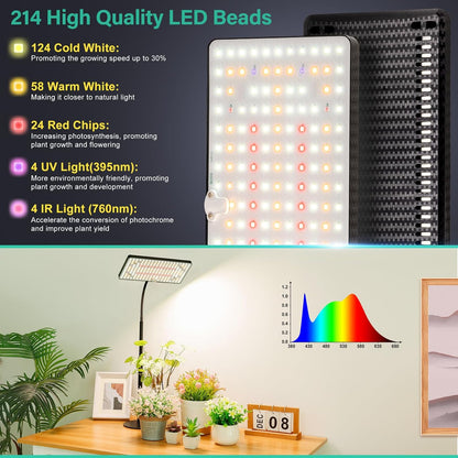 LBW 4/8/12H 10"-26" 6 Desk Grow Light, Full Spectrum Plant Light for Indoor Plants, Grow Lamps with Timer, Height