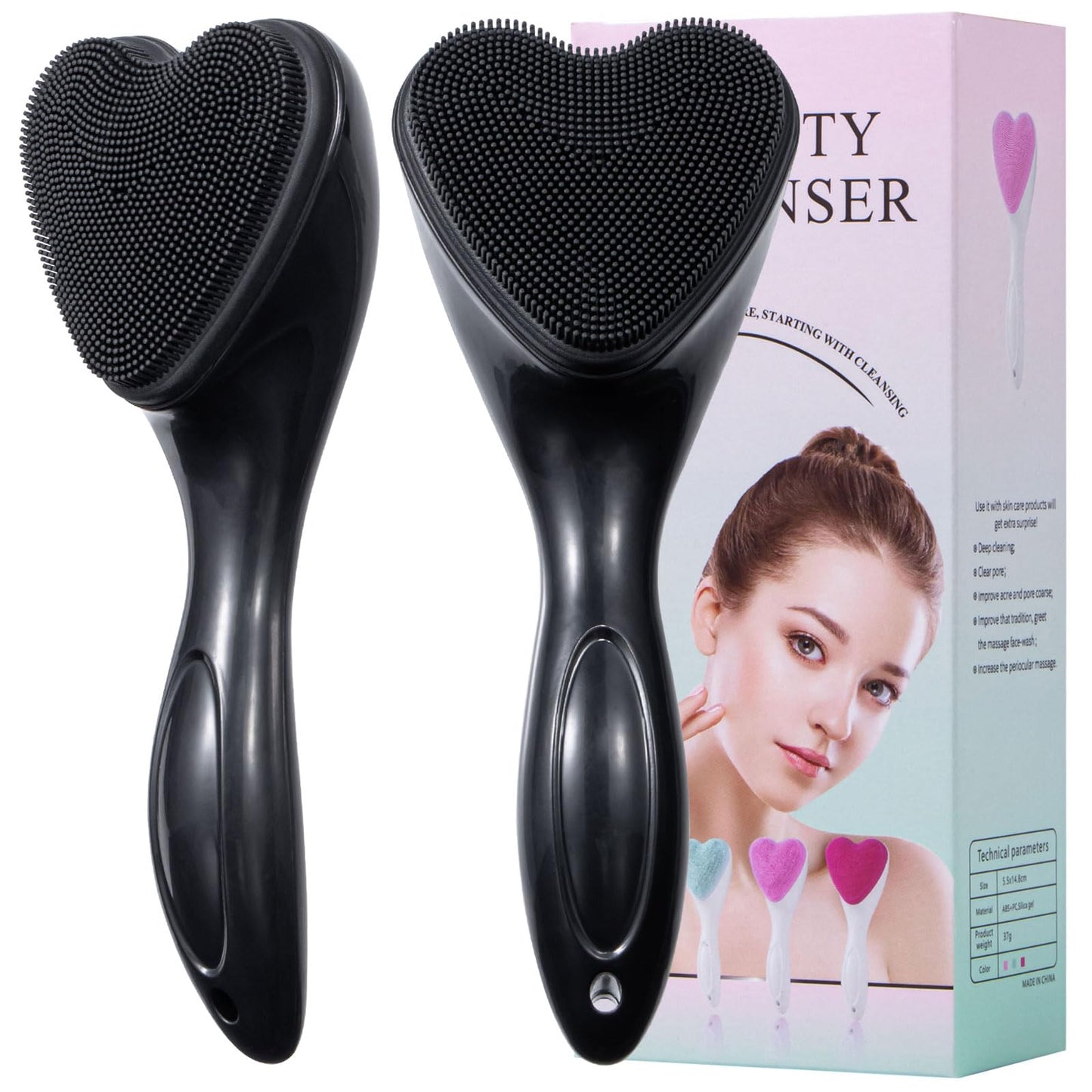 2 Pack Silicone Face Scrubber Exfoliating Brush, Manual Handheld Facial Cleansing Brush Blackhead Scrubber, Soft Bristles Waterproof for Face Skincare (Round-Pink)