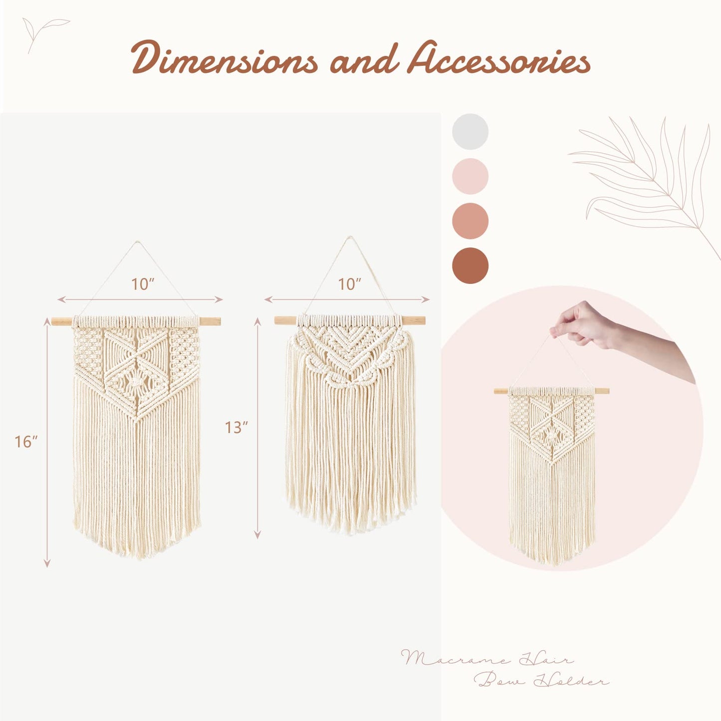Mkono 2 Pcs Macrame Wall Hanging Boho Wall Art Decor Woven Chic Bohemian Room Decor for Bedroom Nursery Living Room Dorm Apartment, Small Size 13" L x 10" W and 16" L x 10" W