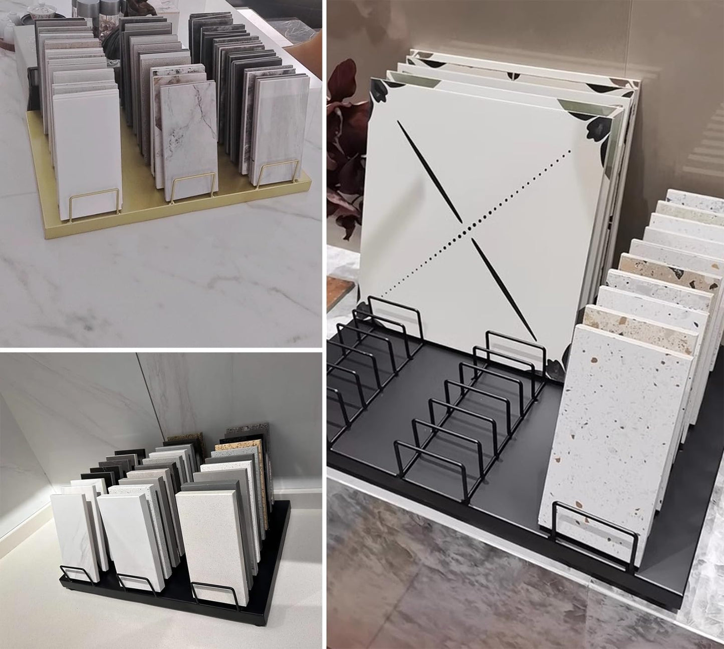 Beige Desktop Tile Sample Display Rack for Retail, Wooden Floor & Door Plate Storage Stand, Marble Slab Showcase Shelf for Exhibition Hall with 30 Card Slots