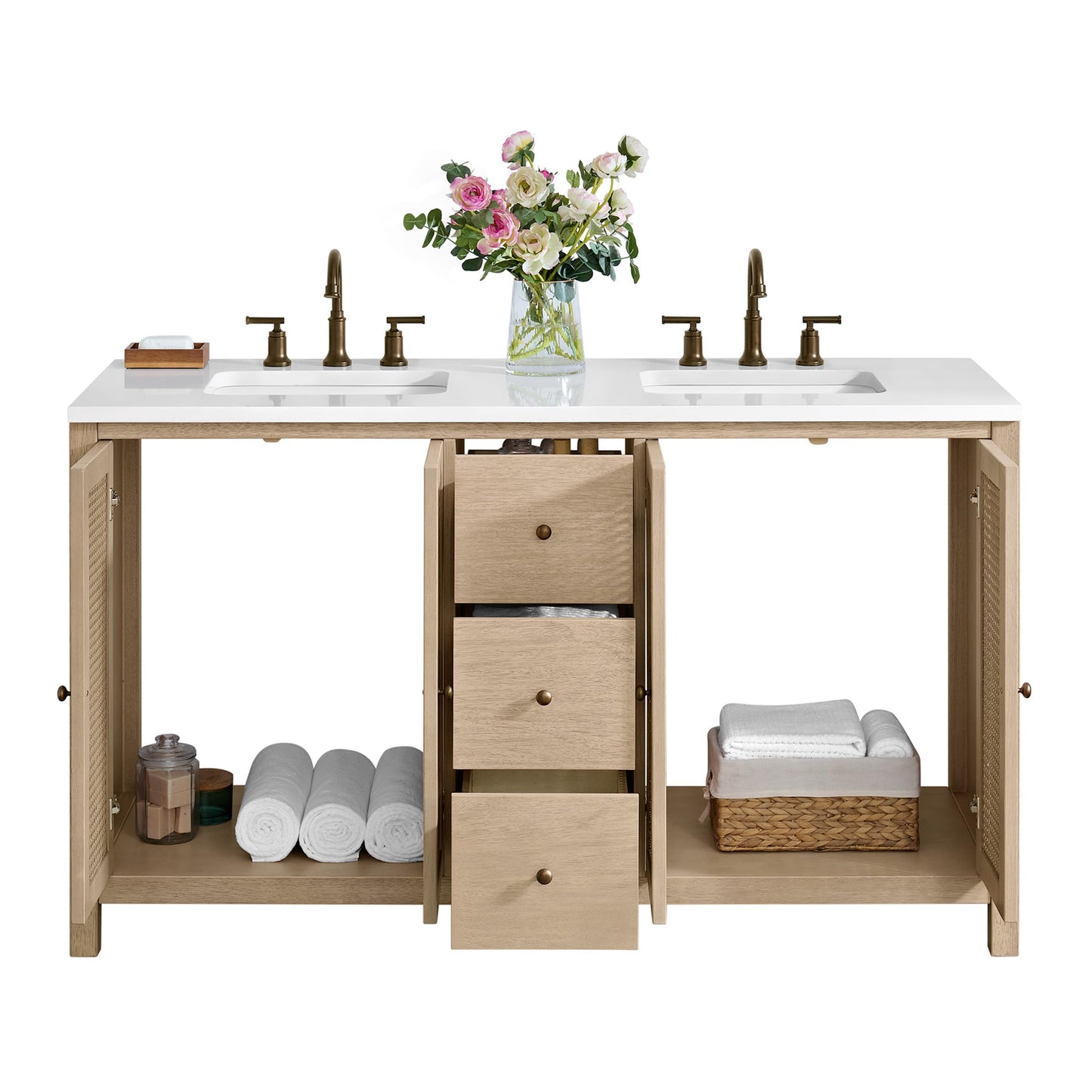 Alaterre Furniture Lucca Bathroom Vanity - Freestanding Cabinet Without Sink - 60 Inch Wood Bathroom Vanity with Soft-Close Doors and Three Drawers - for Double Sink Cabinet (Natural)