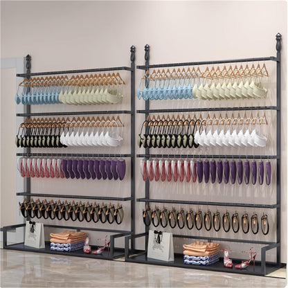 Freestanding Underwear Display Stand, Metal, Lingerie Garment Rack, Retail Sock Show Shelves, Commercial Clothing Store Shelf, for Bras, Shorts, Hats, 4 Tier(Black,100 * 35 * 180cm)