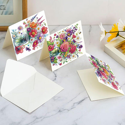Tontut 6pcs Diamond Art Painting Greeting Card, Pretty Vase Beautiful Flowers 5D DIY Special Shape Diamond Painting Christmas Birthday Greeting Card Creative Gifts