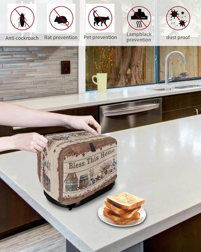 Toaster Dust Cover with Pockets, 2 Slice Soft Washable American Country Star Bless This Home Berries Wooden Board