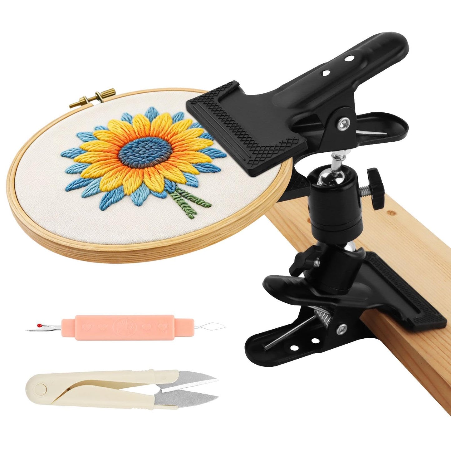 Portable Embroidery Hoop Stand Holder, Black Cross Stitch Hoop Holder, Adjustable 360° Rotated Cross Stitch Lap Stand for Most Sizes and Shapes of Embroidery Needlework Hoops