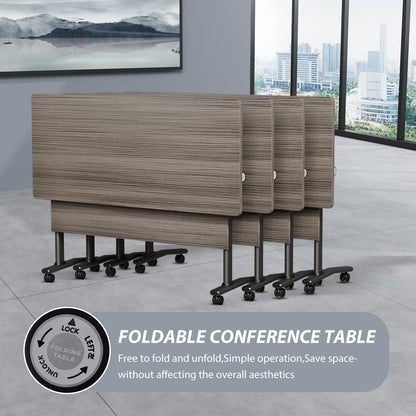 Folding Conference Room Table with Wheels, 6ft Modular Large Mobile Modern Conference Tables Office Meeting Training Table for Classroom(6, Gray, D 55")